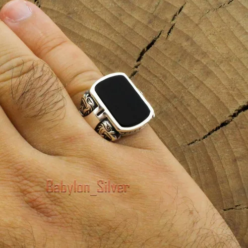 Miniatura 3 de Anillo de lujo pesado de plata de ley 925 con piedra de ónice turca hecha a mano con diseño de águila, Piedra, ónix