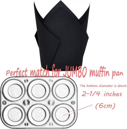 Miniatura 3 de Tazas para hornear de tulipán color negro de gran tamaño 5.7 cm (diámetro de la base) x 10.2 cm (altura de la pared) Papel pergamino para hornear
