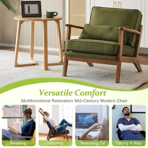 Miniatura 7 de VINGLI Silla de Acento de Madera Maciza con Reposabrazos Anchos, Silla Moderna Tapizada de Mediados de Siglo con Almohada, Cómoda Silla de Lectura