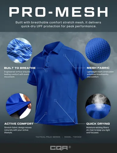 Miniatura 7 de CQR Camiseta polo táctica para hombre, de manga corta, ligera y con Dry Fit, tela piqué, FPU 50+, para exteriores