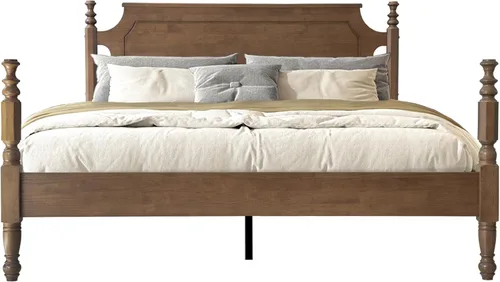 Miniatura 14 de Base de cama de plataforma de madera maciza tamaño King con cabecera y estribo, base de 12 listones fuertes, patas de metal, no necesita somier