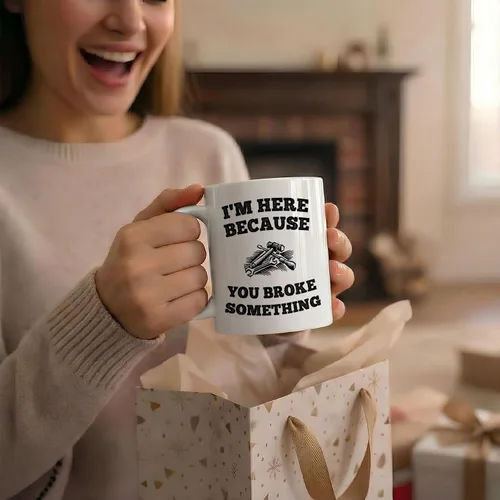 Miniatura 5 de Casitika Taza de café de 11 onzas con texto en inglés "I'm Here Because You Broke Something". Idea de regalo para personal de servicio o mecánico.