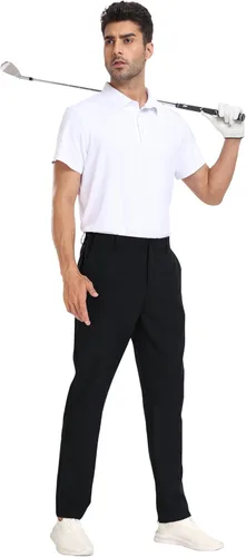 Miniatura 6 de MoFiz Pantalones de golf ajustados para hombre, con 2 bolsillos con cremallera, ligeros, elásticos, casuales, para viajes, trabajo, para hombre