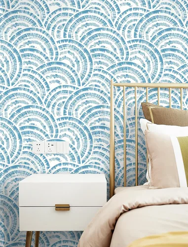Miniatura 9 de Toduso Papel tapiz geométrico de 17.3 x 196.8 pulgadas, papel tapiz para despegar y pegar, papel de pared de círculo azul blanco y azul, papel