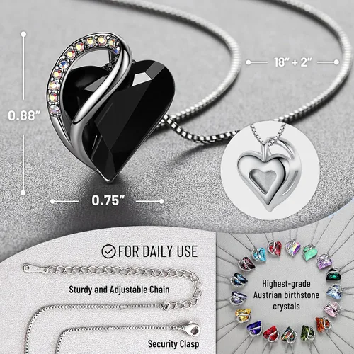 Miniatura 3 de Leafael - Collares para mujer, dije de corazón de amor infinito con cristales de piedra natal, cadena chapada en plata de 18 + 2 pulgadas, regalo