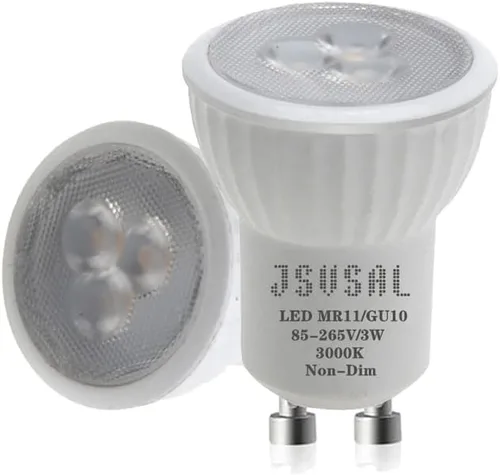Paquete de 2 mini bombillas LED MR11 GU10 de 1.378 in, luz blanca suave de 3000 K, CA 85-265 V, 3 W GU10 bombillas de foco de base que reemplazan