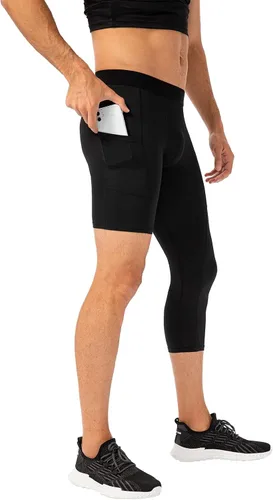 Miniatura 9 de Pantalones de compresión de 3/4 de una pierna para hombre, mallas de baloncesto atléticas para correr, leggings deportivos de capa base capri