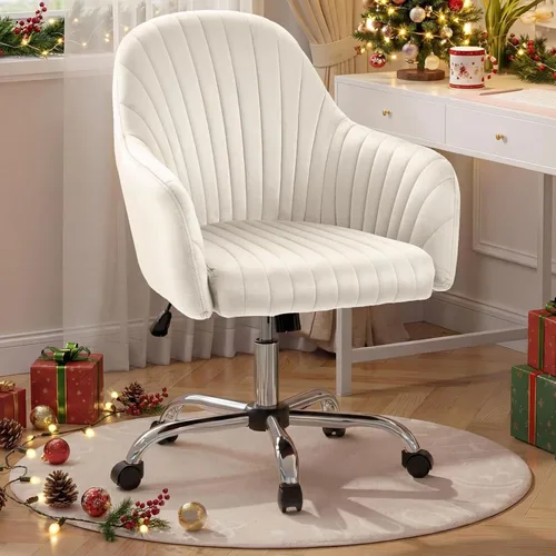Miniatura 9 de Warmiehomy Silla de escritorio de terciopelo para oficina en casa, silla de trabajo giratoria ajustable moderna, sillas de tocador para mujeres