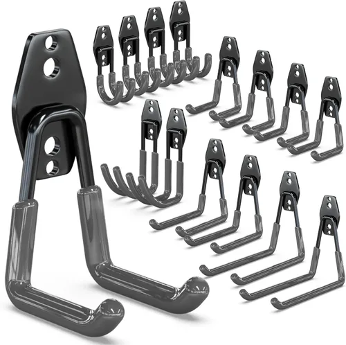 Miniatura 7 de 3-H Ganchos de pared de garaje, paquete de 14 unidades, ganchos de garaje resistentes, ganchos de almacenamiento de garaje para colgar y organizar