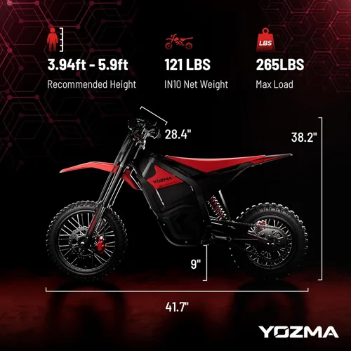 Miniatura 7 de Yozma IN10 Moto eléctrica todo terreno, velocidad máxima de 40 MPH, rango máximo de 53 millas Bicicleta eléctrica Fire Red