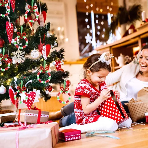Miniatura 6 de Livder Kit de adornos de cuentas de Navidad, incluye 1000 cuentas de plástico rojo, verde y blanco, 60 tallos de chenilla, cinta de 64 pies