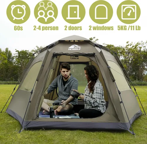 Miniatura 6 de Hewolf Tiendas de campaña para 3-4 personas para camping, tienda instantánea impermeable fácil de desplegar que se instala en 60 segundos