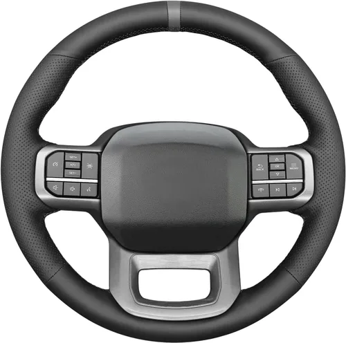 Miniatura 28 de MEWANT Funda de volante de automóvil brillante de fibra de carbono y gamuza cosida a mano para Ford F-150 2021-2023 / F-150 Lightning 2022-2023