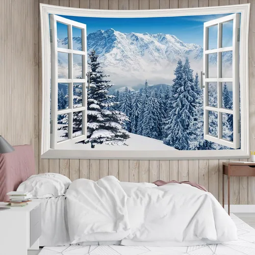 Miniatura 9 de HVEST Tapiz de cielo estrellado, nieve, montaña, para colgar en la pared, bosque de pinos, tapices para dormitorio, sala de estar, decoración