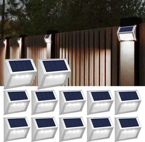 Miniatura 9 de JSOT Luces solares para valla, luces solares impermeables para exteriores, luz para exteriores, jardín, patio, pared, escalera, poste de 3 LED, luz