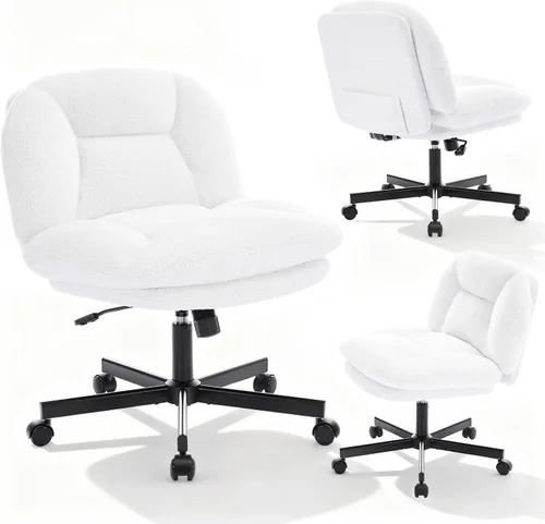 Miniatura 8 de Silla de oficina con patas cruzadas, silla cruzada acolchada gruesa con ruedas, silla de oficina sin brazos de asiento ancho, silla giratoria