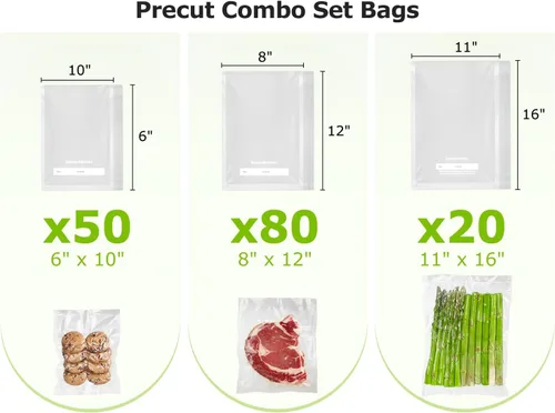 Miniatura 2 de Bonsenkitchen Bolsas selladoras al vacío, 20 galones de 11 x 16 pulgadas + 80 cuartos de galón de 8 x 12 pulgadas + 50 pintas de 6 x 10 pulgadas