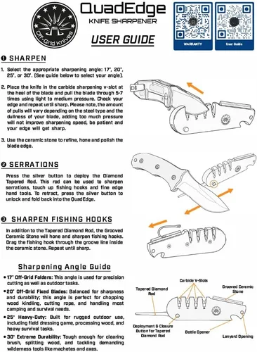 Miniatura 4 de Off-Grid Knives - Afilador de cuchillos QuadEdge con 4 ángulos: 17° 20° 25° 30°, caña de diamante, afilador de anzuelos de pesca, piedra
