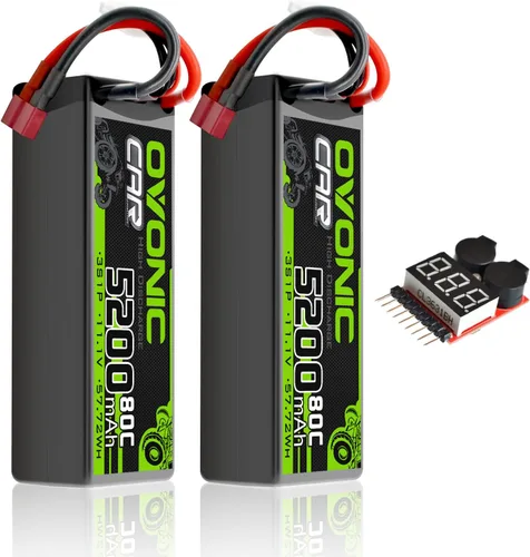 OVONIC Lipo - Batería de 11.1 V 80C 5200 mAh 3S con enchufe en T estilo Dean, batería rígida para autos a control remoto, barco, camión,