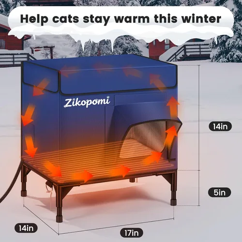 Miniatura 3 de Zikopomi Casa climatizada para gatos para exteriores con base elevada, casa para gatos al aire libre con 2 puertas de escape seguras, diseño