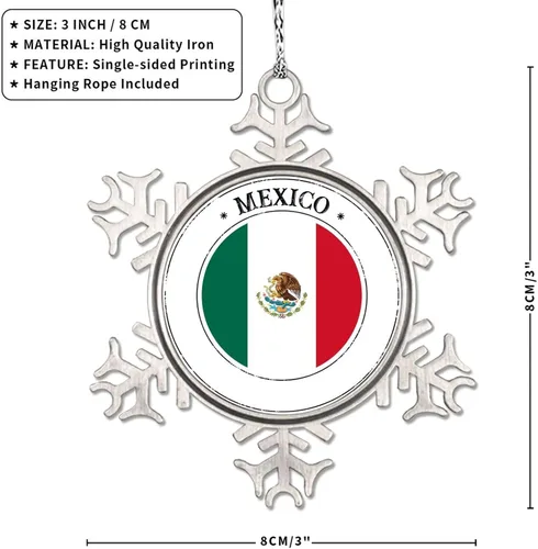 Miniatura 7 de Adorno de copo de nieve de bandera de México para decoración de árbol de Navidad, recuerdo de ciudad de campo, adornos de Navidad personalizados