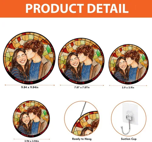 Miniatura 7 de Foto personalizada para parejas con vitrales de imitación para parejas, retrato de fotos para colgar en la ventana, regalo para él y él, regalo