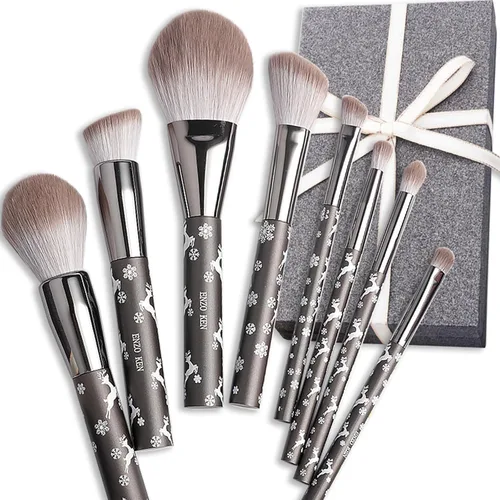 Miniatura 12 de ENZO KEN Juego de brochas de maquillaje de fibra natural y pelo de cabra profesional, juego de brochas de maquillaje de cabello combinado