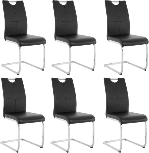 Miniatura 26 de Juego de 2 sillas de comedor, modernas sillas de cocina con respaldo alto con patas de metal y asiento acolchado de piel sintética, sillas de Negro