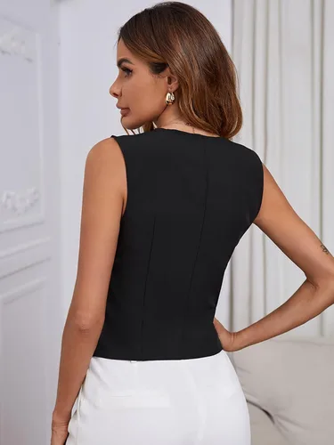 Miniatura 3 de SweatyRocks Elegante chaleco sin mangas con cuello en V y botones delanteros para mujer