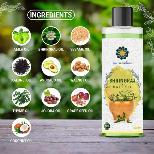 Miniatura 7 de Aceite para el cabello AYURVEDASHREE 6.76 fl oz., con Bhringraj, extracto de Amla, Kalonji, sésamo, aguacate, nuez, tomillo, jojoba, aceite