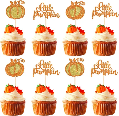 Miniatura 19 de Rsstarxi Paquete de 36 adornos para cupcakes de calabaza pequeña, revelación de género, baby shower, fiesta, decoración de tartas, calabaza