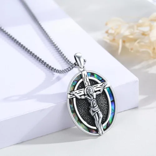Miniatura 471 de Collar con colgante de plata de ley 925 con medalla de San Patrón, joyería religiosa para hombres y mujeres, con cadena de acero inoxidable 316L