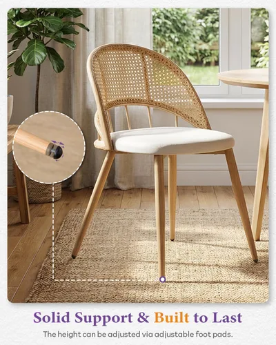 Miniatura 6 de TYBOATLE Juego de 2 sillas de comedor de ratán con cojín de piel sintética, modernas sillas de comedor con almohadillas ajustables para los pies