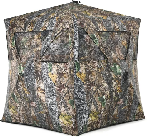 Tangkula Persiana desplegable para 3 personas, persiana portátil de caza con ventanas de malla, bolsa de transporte y estacas de tierra, tienda de