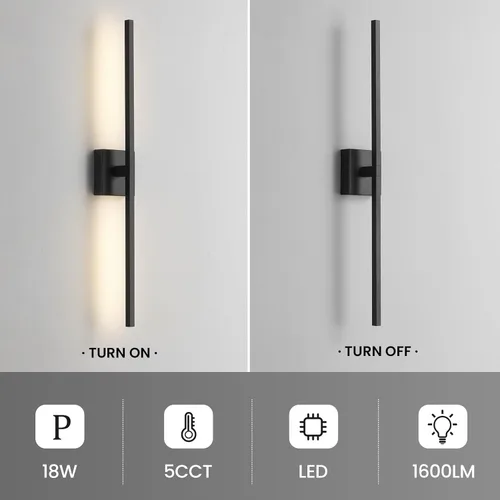 Miniatura 6 de Lámpara de tocador de baño negra de 30 pulgadas, giratoria de 360°, 18 W, regulable, 5CCT, LED, lámpara de baño negra sobre espejo, luces modernas