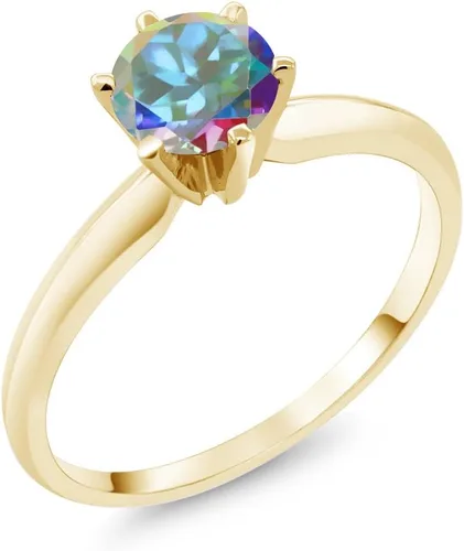 Miniatura 51 de Anillo de compromiso solitario con piedra preciosa redonda de oro amarillo de 14 quilates de 0.236 in para mujer Ajuste clásico de 6 puntas
