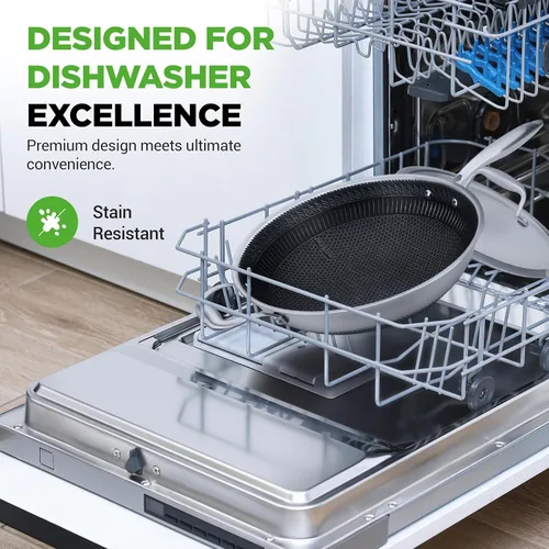Miniatura 5 de NutriChef Wok de acero inoxidable de 12" - Listo para inducción, tecnología antiadherente de triple capa, patrón texturizado de panal de fuego