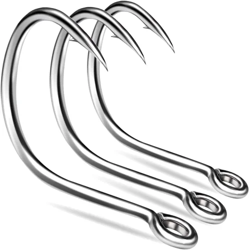 Miniatura 4 de Conskyee Ganchos circulares de pesca, anzuelos de pesca de agua salada para pulpo, gancho de bagre de agua dulce, tamaño 1/0-5/0 (paquete de 10)