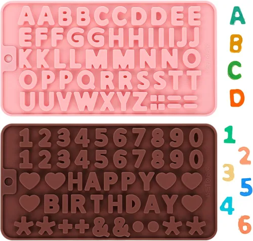Miniatura 8 de 2 moldes de letras de silicona con números del alfabeto, moldes de caramelo de chocolate, antiadherentes, decoración de pasteles de feliz