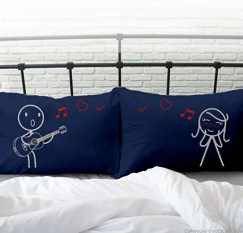 Miniatura 2 de BoldLoft Love Me Tender - Fundas de almohada para parejas (azul oscuro) - Regalos para parejas para esposa, novia, amantes de la música de guitarra