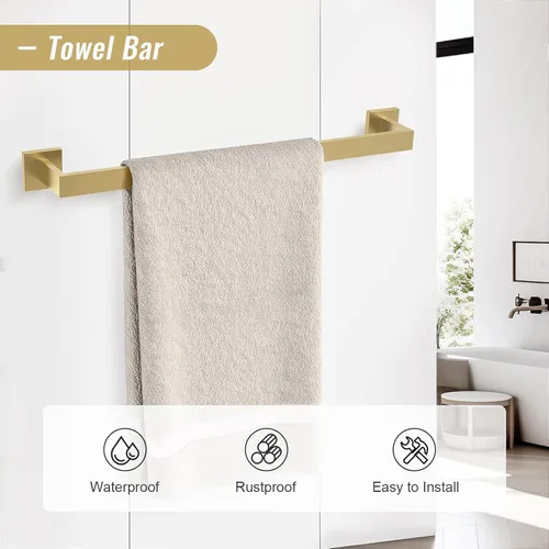 Miniatura 2 de YACVCL Juego de accesorios de baño de oro cepillado de 23.6 pulgadas, juego de 5 toalleros y soporte para baño, soporte de papel higiénico mejorado