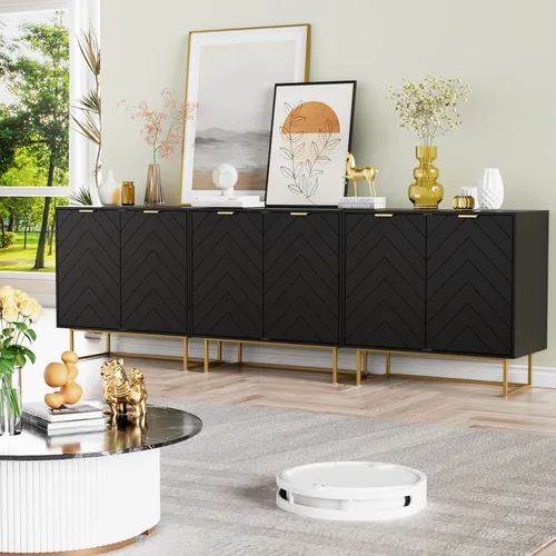Miniatura 19 de Scurrty - Armario aparador de 80 cm en negro con almacenamiento, gabinete con puertas y estante ajustable para sala de estar y cocina