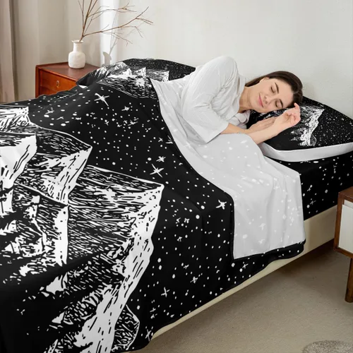 Miniatura 4 de Juego de sábanas de 3 piezas con diseño abstracto de estrellas y sol para niños, diseño de luna y sol, para niños y adultos, diseño de árbol