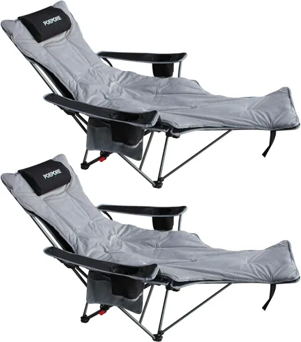 Miniatura 15 de Silla de camping reclinable con reposapiés extraíble con reposacabezas, cojín de algodón, sillas plegables ajustables y portátiles