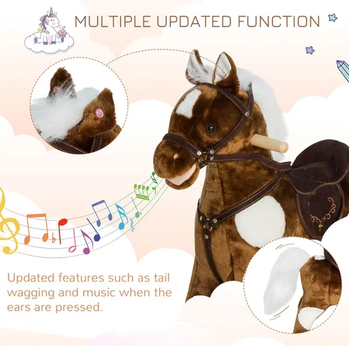 Miniatura 6 de Qaba Kids - Silla de montar con peluche de caballo mecedora de metal con música de canciones infantiles - Marrón oscuro