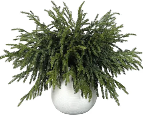 Miniatura 9 de 16 ramas de pino Norfolk con textura suave, 18 pulgadas, plantas verdes artificiales de Navidad, ramas de tallo de vegetación sintética, palillos