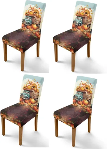 Miniatura 72 de Rnyleeg Thanksgiving Chair Covers for Living Room No Arms Turkey Pumpkin Stretch Dining Chair Covers Set of 6 Soft Washable Kitchen Chair Protector