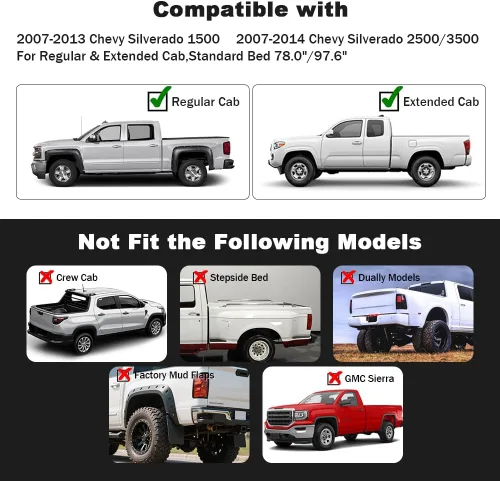 Miniatura 2 de PIT66 Guardabarros para guardabarros, compatible con Chevy Silverado 1500/2014 Silverado 2500HD 3500HD Fleetside New Body de 6.5 pies/8 pies