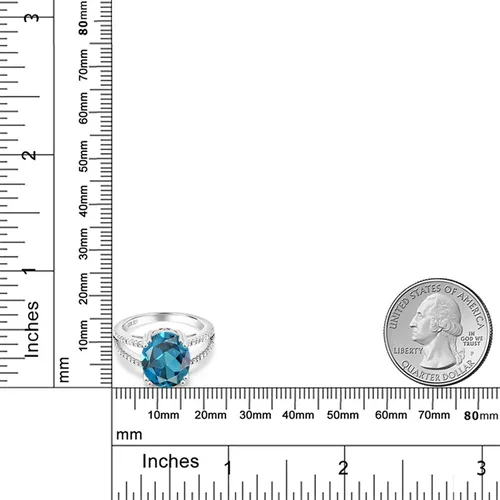 Miniatura 5 de Gem Stone King Anillo de compromiso de topacio azul Londres de 5.68 quilates para mujer en plata de ley 925, ovalado de 0.47 x 0.394 pulgadas