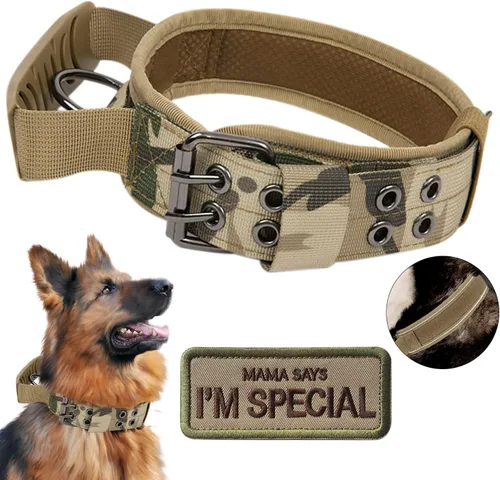 Miniatura 8 de Collar táctico para perro con asa, collar de entrenamiento militar ajustable para perros, nailon suave y hebilla de metal resistente para perros